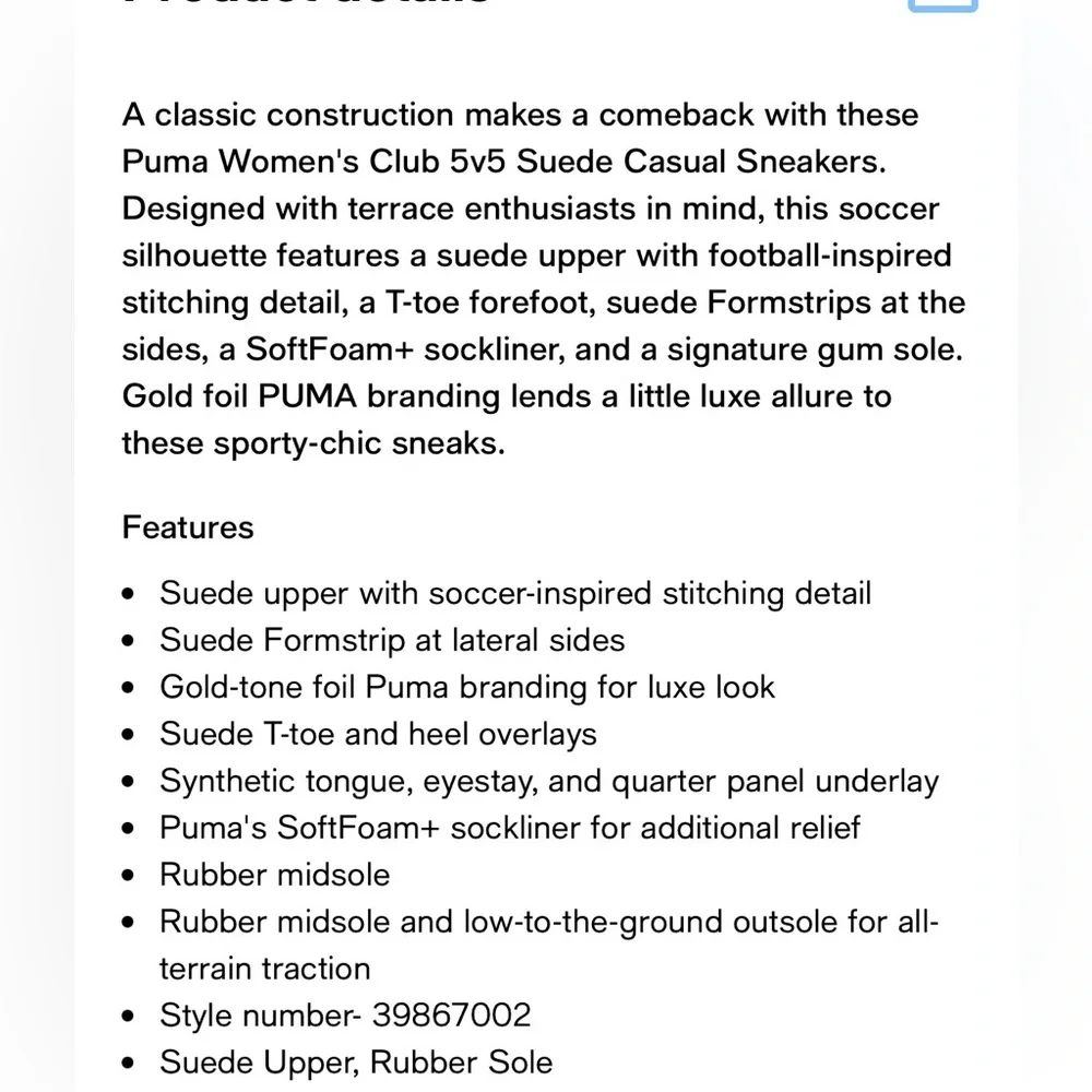 Women’s Puma Club 5V5 SD 398670-02 
Causal Sneakers Size 7.5 - Picture 8 of 8